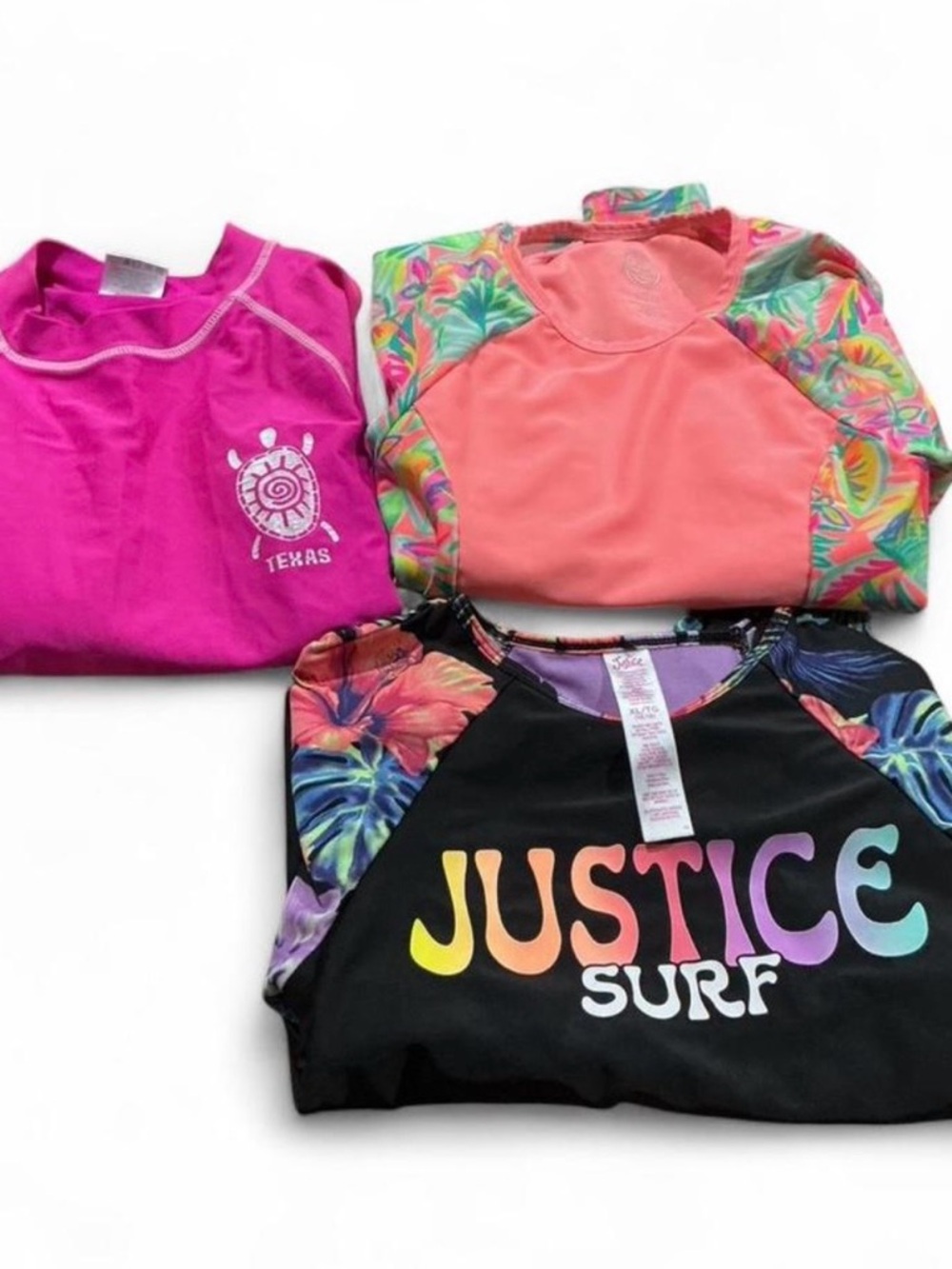 Bundle of 3 Girls Longsleeve Rash Guard Sz L/XL Swim wear Summer Beach Pool
